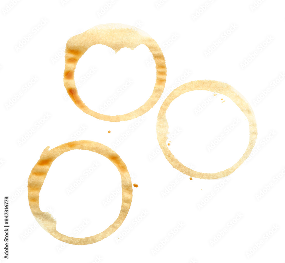 Poster Coffee cup stains isolated on white, top view