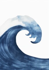 Vertical Watercolor Wave - White Background, Ocean Art, Artistic Stock Illustration
