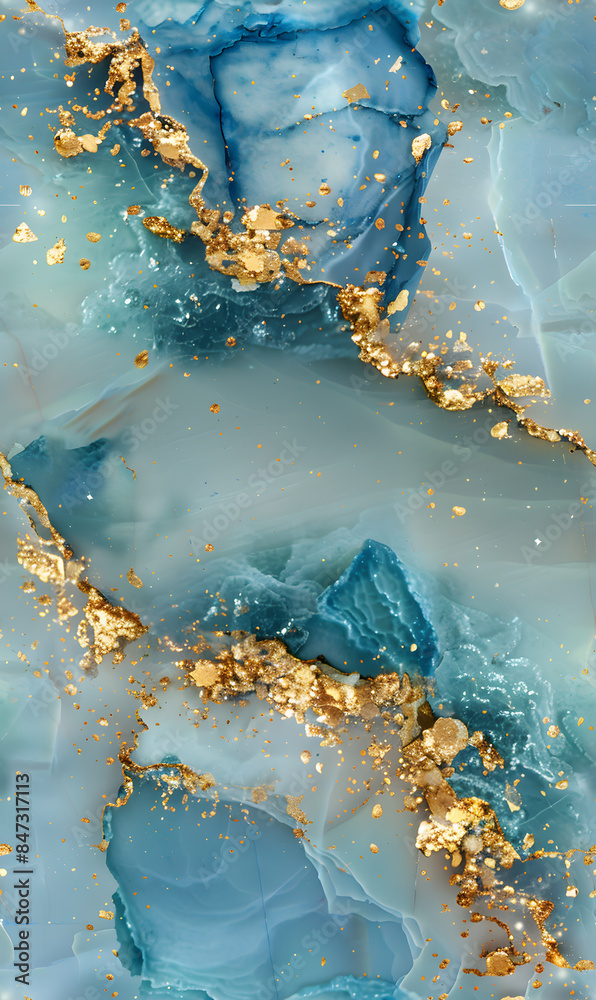 Sticker Close up of a blue and gold marble texture resembling liquid water resources - Stickers