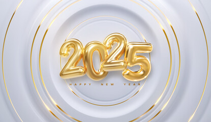 Obraz premium Happy New 2025 Year. Vector holiday illustration of golden numbers 2025.