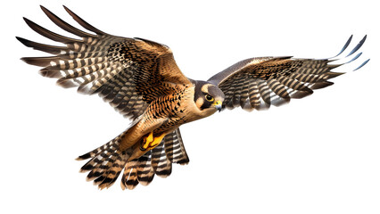 Fototapeta premium Flying hawk isolated on a transparent background, PNG, Ai