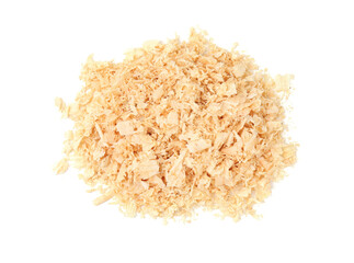 Pile of natural sawdust isolated on white, top view