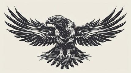 Obraz premium A simple drawing of an eagle in black and white