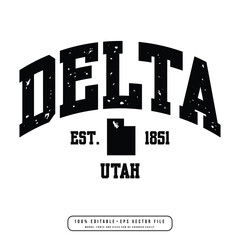 Delta text effect vector. Editable college t-shirt design printable text effect vector