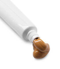 Tube with brown paint isolated on white