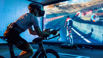 Professional Cyclist in High-Tech Sports Simulation Training