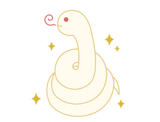巳年の年賀状などにつかえる可愛い白い蛇のキャラクターのイラスト