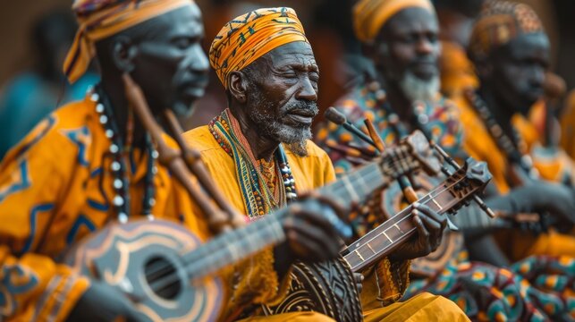 African musicians playing traditional instruments.