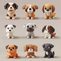 Obraz premium Cute funny cartoon dogs, 3d realistic puppy pet pictogram, dogs set on white background