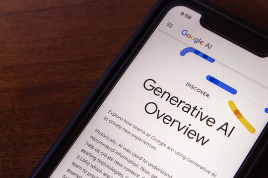Vancouver, CANADA - May 20 2024 : Google Generative AI Overview website seen in an iPhones screen.