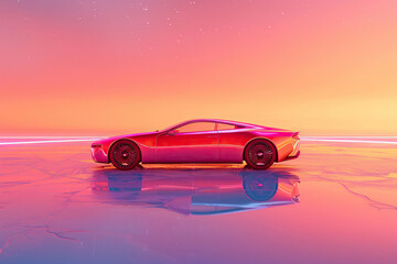 Colorful car in Motion with a Vibrant Sunset in the Background