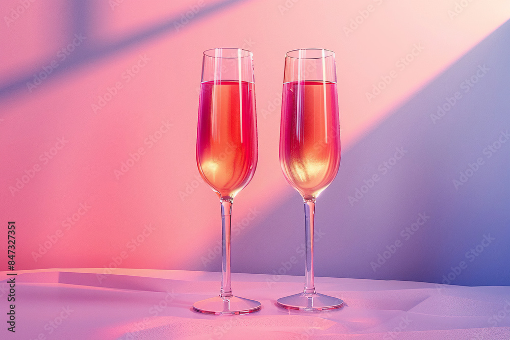 Wall mural two champagne glasses with bubbles in a festive celebration