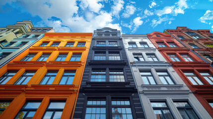 Low Angle Architectural with colorful facade created with Generative AI technology