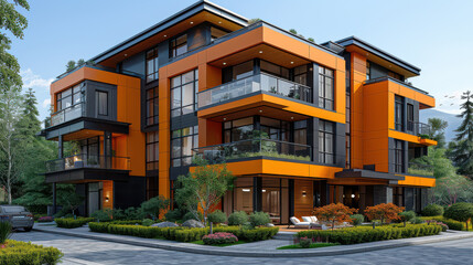 Fototapeta premium modern and luxury apartment building with vibrant colors created with Generative AI technology