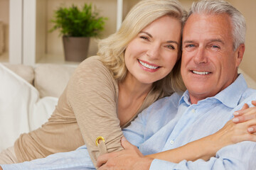 Attractive Healthy Senior Man Woman Couple at Home Smiling