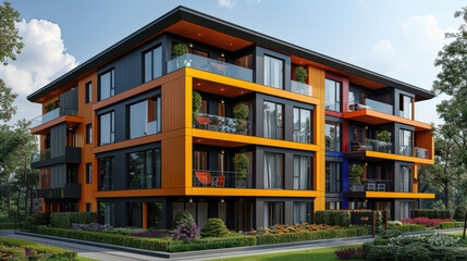 modern and luxury apartment building with vibrant colors for real estate themes created with Generative AI technology