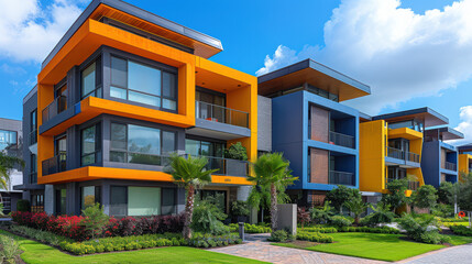 Fototapeta premium modern and luxury apartment building with vibrant colors for real estate themes created with Generative AI technology