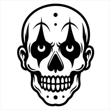 recommend clip art: Clown skull black outline creepy illustration.
