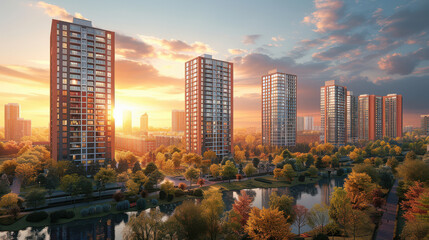 Obraz premium modern new building, high-rise building created with Generative AI technology