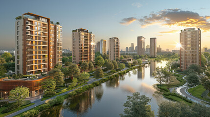 Obraz premium modern new building, high-rise building created with Generative AI technology