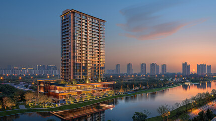 Obraz premium modern new building, high-rise building created with Generative AI technology