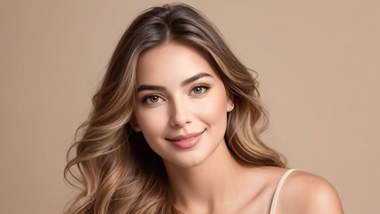 Fototapeta premium Portrait of a Beautiful Young Woman with Pristine Skin, Highlighting Face Care, Cosmetology, and Spa