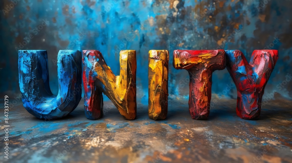 Fototapete the word unity is written in a colorful and artistic way