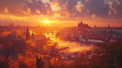 Prague, Czech Republic city skyline created with Generative AI technology