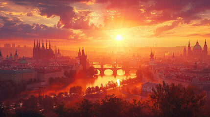 Naklejka premium Prague, Czech Republic city skyline created with Generative AI technology