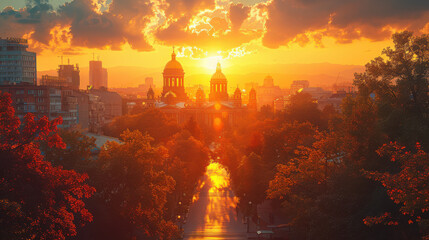 Fototapeta premium Sofia, Bulgaria city skyline created with Generative AI technology