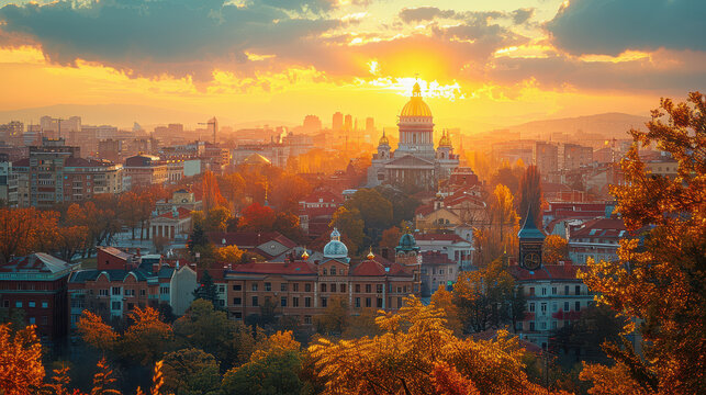 Sofia, Bulgaria city skyline created with Generative AI technology