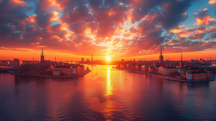 Stockholm, Sweden europe city in golden hour created with Generative AI technology