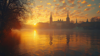 Fototapeta premium Stockholm, Sweden city skyline created with Generative AI technology