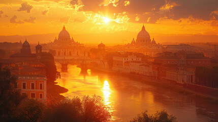 Fototapeta premium Vatican City in golden hour created with Generative AI technology
