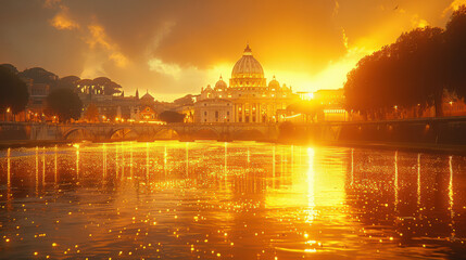 Fototapeta premium Vatican City in golden hour created with Generative AI technology