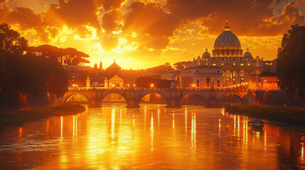 Fototapeta premium Vatican City in golden hour created with Generative AI technology