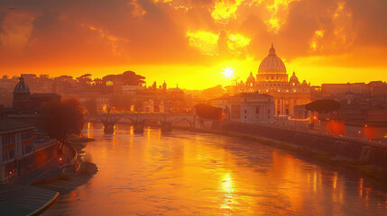 Fototapeta premium Vatican City in golden hour created with Generative AI technology