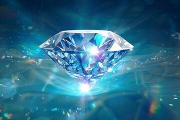 Shimmering Diamond on Blue Background