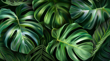 A close up of green leaves with a dark background