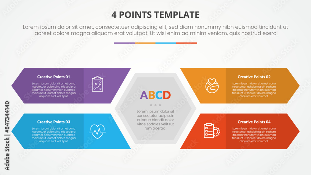 Aufkleber 4 points stage list template infographic concept for slide presentation with hexagon and arrow recta