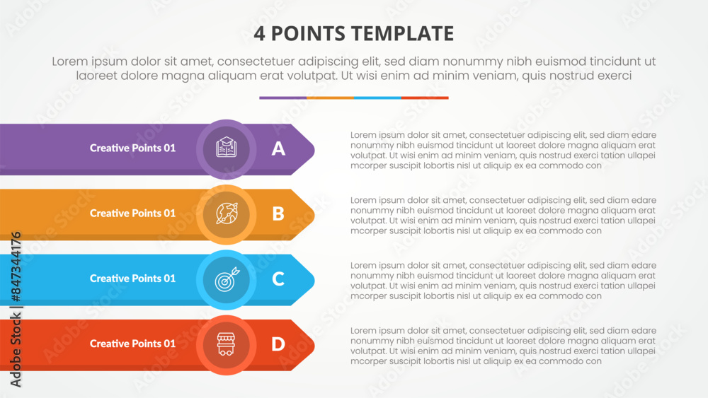 Aufkleber 4 points stage list template infographic concept for slide presentation with long rectangle with arr