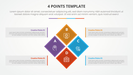 4 points stage list template infographic concept for slide presentation with rotated square creating diamond shape on center with flat style