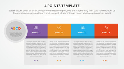 4 points stage list template infographic concept for slide presentation with creative table with big header and circle edge with flat style