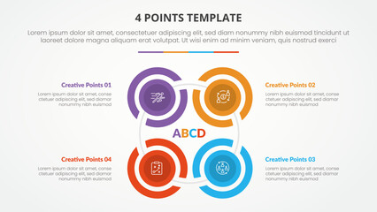 4 points stage list template infographic concept for slide presentation with big circle outline cutted create square shape on center with flat style