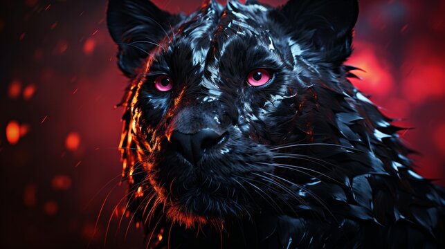 雨に濡れる黒豹ポートレート,Generative AI AI画像