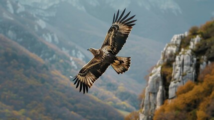 Golden Eagle Soaring Above a Mountainous Landscape