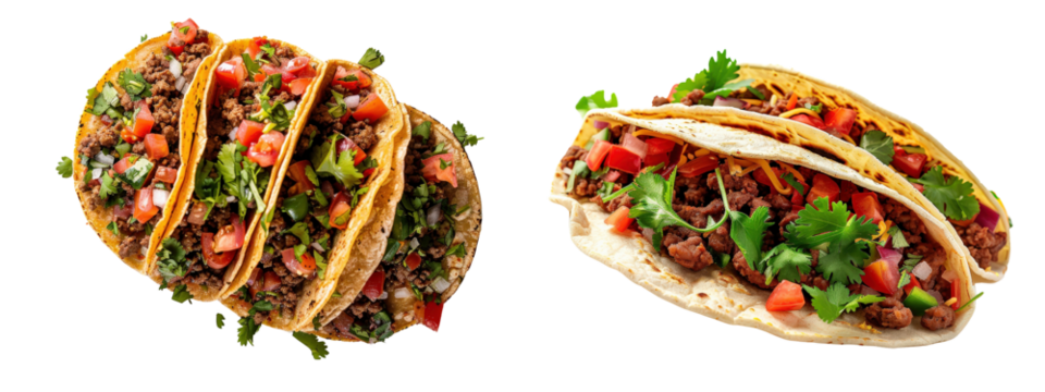 A taco isolated on white transparent background, PNG File. Perfect for clipart