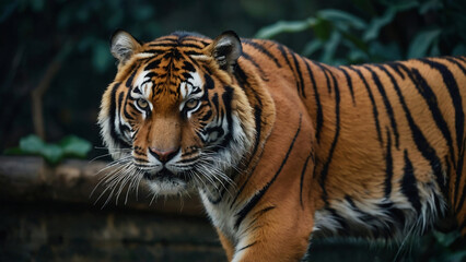 Powerful Strong Predator Orange Tiger:stripes, jungle, wildlife, predator, feline, endangered, roar,nature