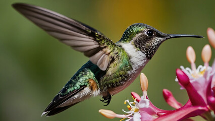 Fototapeta premium HUMMING BIRD ( Trochilidae)bird, feathers, nectar, flight, pollination, small, colorful, beak, wings, hovering