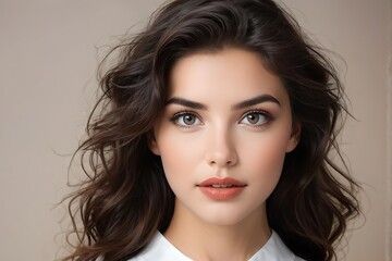 Naklejka premium Portrait of a Beautiful Young Woman with Pristine Skin, Highlighting Face Care, Cosmetology, and Spa